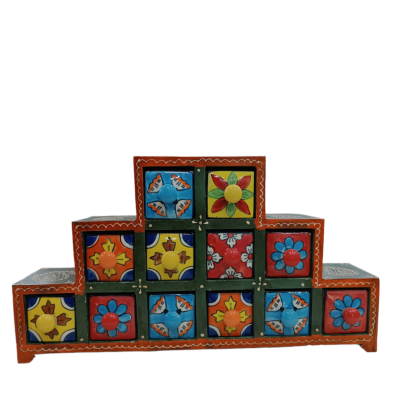 Συρτάρι ξύλινο πολύχρωμο με κεραμικά (12)συρτάρια 