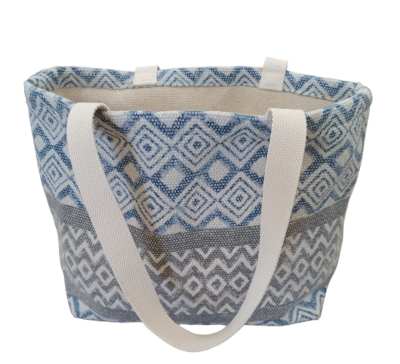 Τσάντα cottton σε μπλε-λεύκο χρώμα