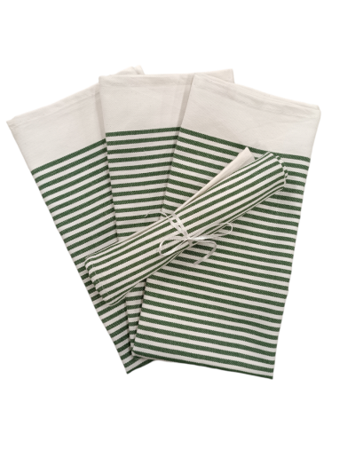 Πετσέτα κουζίνας πράσινη με λευκές ρίγες 61Χ43