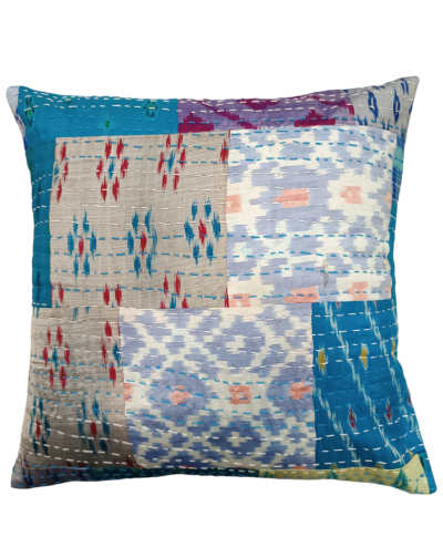 Διακοσμητικό μαξιλάρι Kantha 40x40 γαλάζιο patch work (με γέμιση)