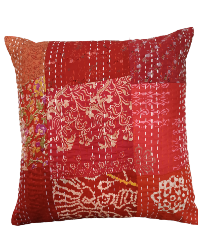 Διακοσμητικό μαξιλάρι Kantha 40x40 κόκκινο patch work (με γέμιση)