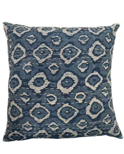 Διακοσμητικό μαξιλάρι Kantha 40x40 μπλε αποχρώσεις (με γέμιση)