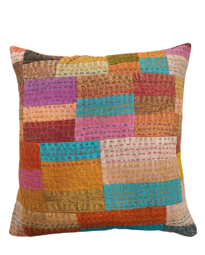 Διακοσμητικό μαξιλάρι Kantha 40x40 multicolor patch work (με γέμιση) 