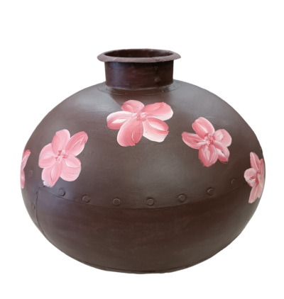 Διακοσμητικό βάζο μεταλλικό maron με λουλούδια